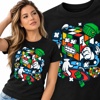 KOSZULKA DAMSKA  ANIMOWANA RUBIX CUBE SKATER